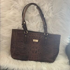 Elegant Brown Crocodile-Embossed Tote Bag